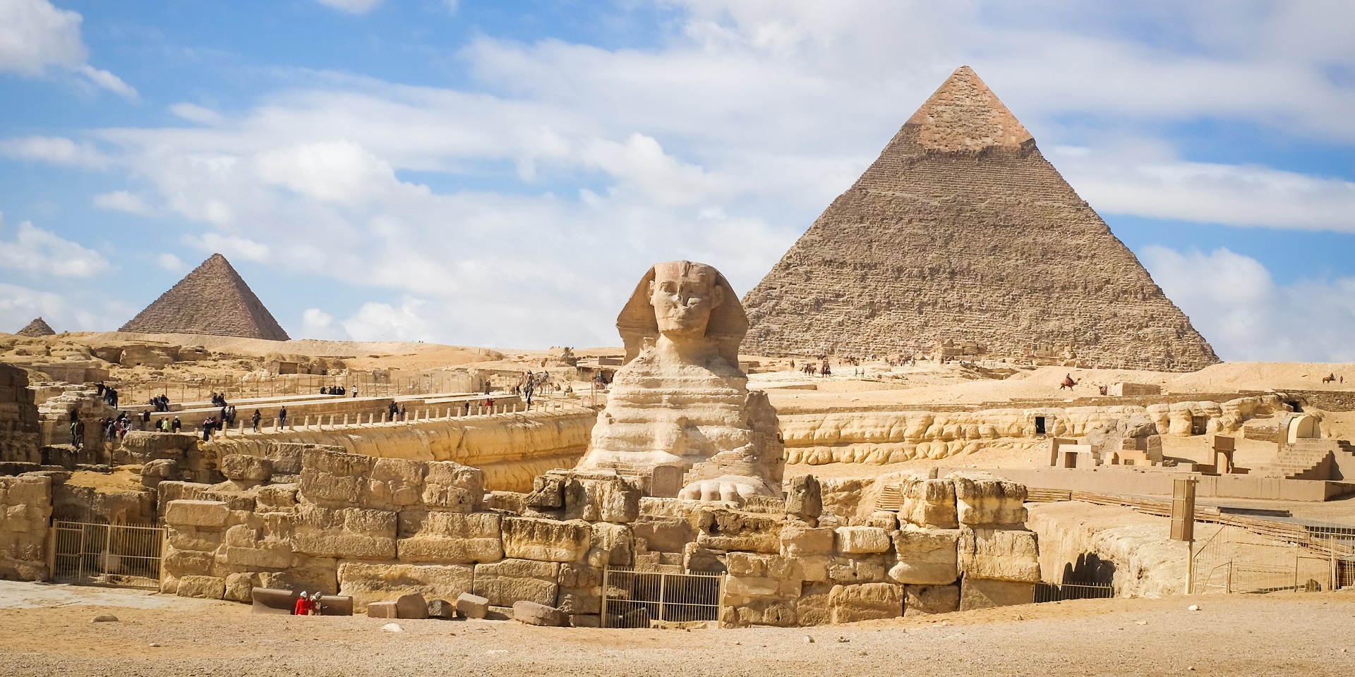 Sphinx and pyramids in Cairo, Egypt