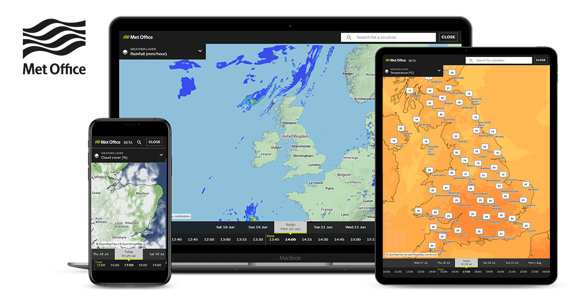 UK rainfall radar map with accessible colours - Met Office